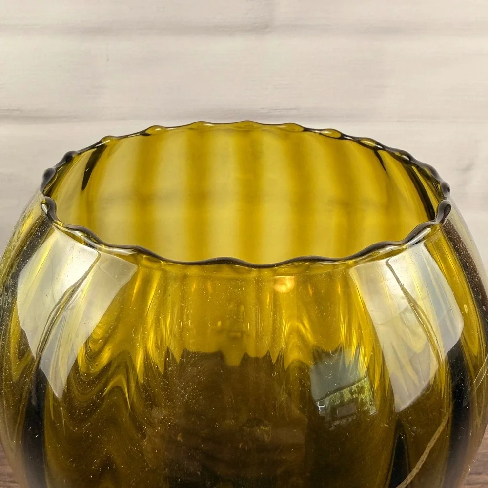 Empoli Italy Olive Green Art Glass Goblet Vase Twisted Stem MCM